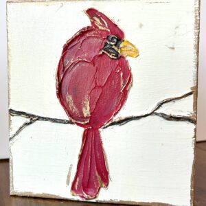 Cardinal  red bird  5x5 handmade, textured wood block