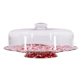Golden Rabbit Enamelware Swirl Cake Stand in Red Swirl