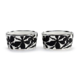 DemDACO Bold Floral Contrasting Pattern Trendy Statement Black and White 8 Ounce Stoneware Ramekins