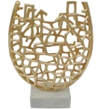 Crestview Collection CVDEN039 12 x 3.5 x 19 in. Toben Alumimum Cutout Vase Brass & White Marble