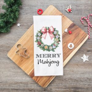 Merry Mahjong Happy Hour Towel, Christmas Holiday Game Decor