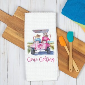 Gone Golfing Golfcart Towel, Golf Decor, Waffle Weave Towel