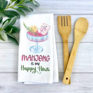 Mahjong Happy Hour Towel, Cocktail Tile Game Decor Hostess