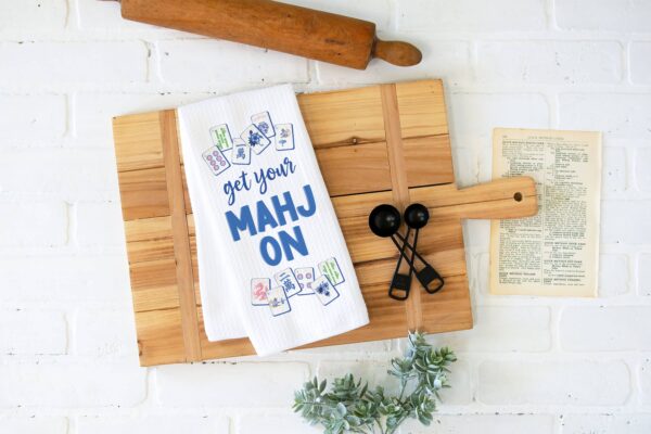 Mahjong Kitchen Towel Mah jongg Tile Game Decor Hostess Gift