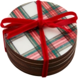 Mud Pie Tartan Lacquer Coaster, White