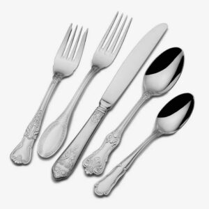 Wallace 5pc Luxe Flatware Set: 18/10 Stainless Steel, Traditional Style, Dishwasher-Safe, Service for 4, Silver