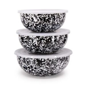 Golden Rabbit Enamelware Set of 3 Nesting Bowls in Black Swirl
