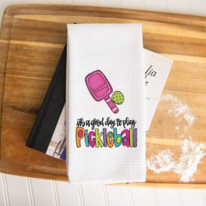 Pink Play Pickleball Towel, Waffle Weave Kitchen Towel