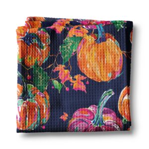Preppy Navy Pink Pumpkin Fall Coastal Kitchen Towel Waffle