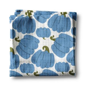Blue Pumpkin Chinoiserie Fall Coastal Kitchen Towel Waffle