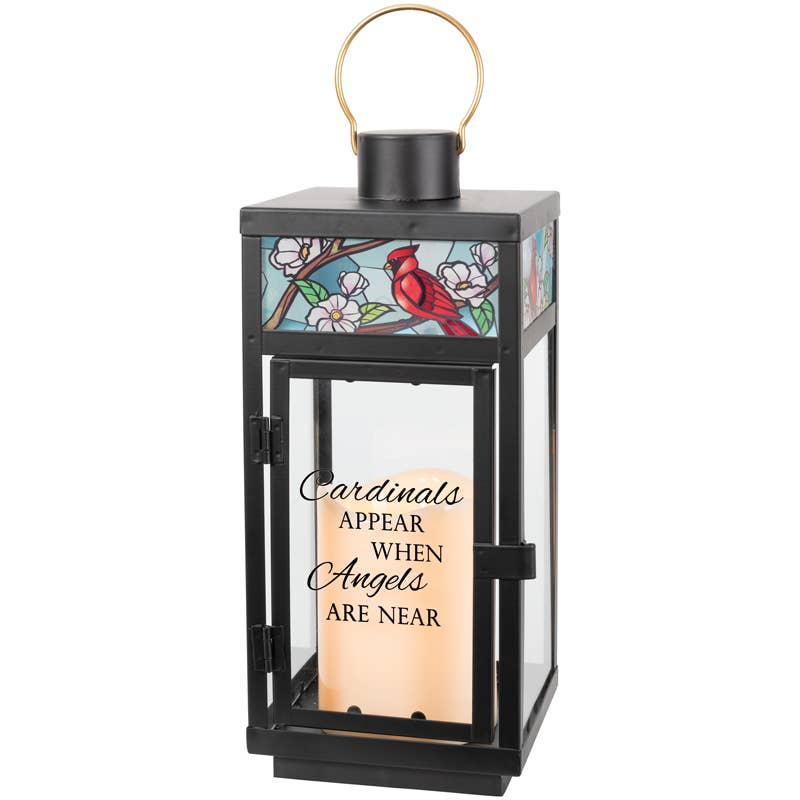 "Cardinals Appear" Stained Glass Top Lantern 1 "Cardinals Appear" Stained Glass Top Lantern