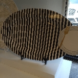 Black Stripe Oval Platter - Ceramic, Hook and Loop - Entertaining, Food, 20in x 13in, Modern, Striped Pattern