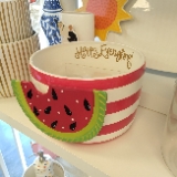 Happy Everything! Ceramic Striped Bowl (216 oz, Attachable, Red), for Serving Popcorn, Ice Bucket, Fruit Display