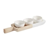 Paulownia Wood Tray and Ceramic Dip Bowl Set