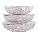 Golden Rabbit Enamelware - Taupe Swirl Pattern - Set of 3