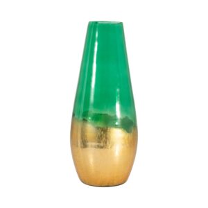 Glass Modern Gold Dipped Tapered Form Vase - Green, 19 in.