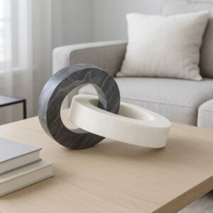 Marble Interlocking Rings Decor Sculpture - White, 8 in.