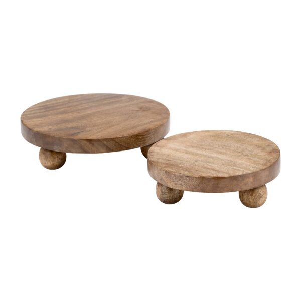 Mango Wood Round Risers Trays Set of 2 - Brown, 8/10 in.