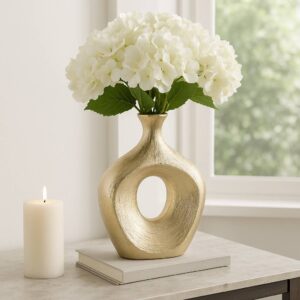 Ceramic Scratched Oval Cut Vase - Gold/Metallic, 13 in.