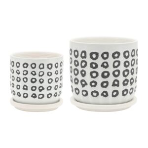 Ceramic Aztec Saucer Planters Set of 2 - Black, 5/6 in.