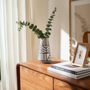 Ceramic Geometric Eclectic Vase - Black/White, 8 in.