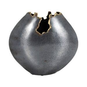 Metal Sculptural Rim Detailing Vase - Black, 10.5 in.