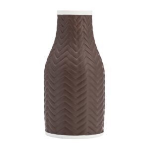 Ceramic Vase with Chevron Textured Surface - Brown, 10 in.