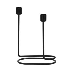 Iron Double Swirl Two-Taper Candle Holder - Black, 8 in.