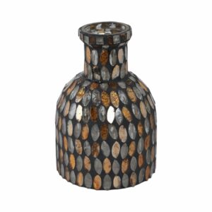 Glass Glam Mosaic Round Flower Vase - Bronze, 6 in.