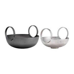 Metal Wood Bowl With Handles Set of 2 - Silver, 10/13 in.