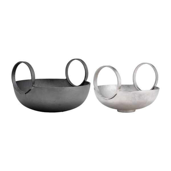 Metal Wood Bowl With Handles Set of 2 - Silver, 10/13 in.