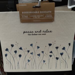 DEMDACO byDesign Serving Collection Pause and Relax The Dishes Can Wait Blue Floral Extra Large 12 x 11 Cotton Blend Biodegradable Dish Cloth Kitchen Linen Accessory