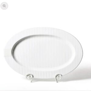 Happy Everything White Striped Oval Serving Platter