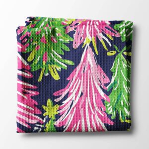 Preppy Navy Pink Chinoiserie Christmas Kitchen Towel Lime
