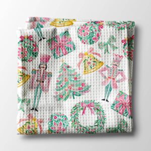 Nutcracker Pink Chinoiserie Christmas Kitchen Towel Waffle