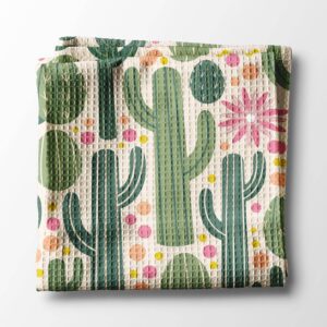 Retro Western Cactus Cowboy Cowgirl Kitchen Towel Waffle