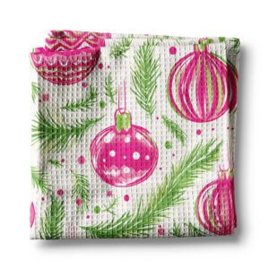 Pink Christmas Preppy Beach Tropical Kitchen Towel Waffle