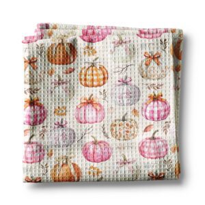 Pink Pumpkin Chinoiserie Fall Coastal Kitchen Towel Waffle