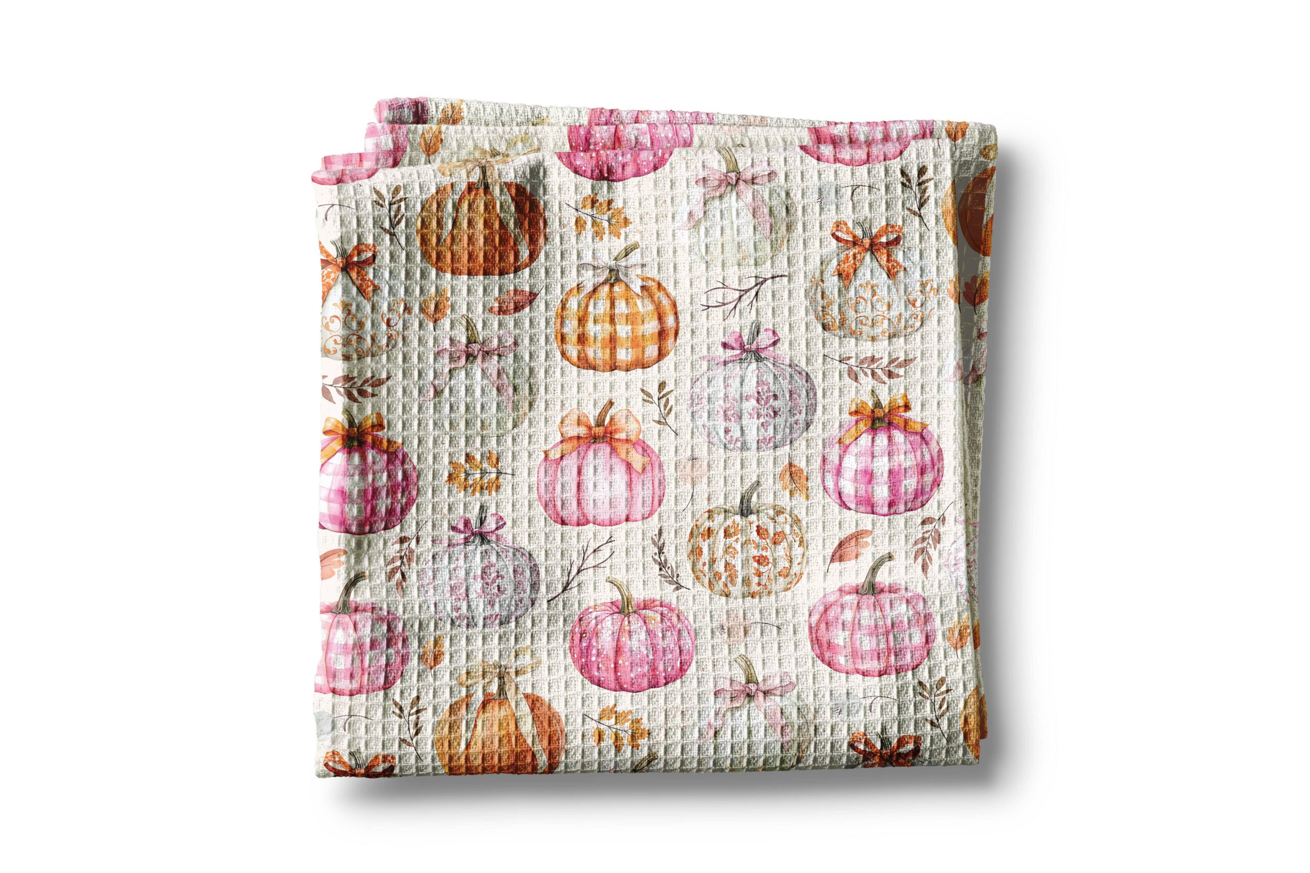Pink Pumpkin Chinoiserie Fall Coastal Kitchen Towel Waffle 1 Pink Pumpkin Chinoiserie Fall Coastal Kitchen Towel Waffle