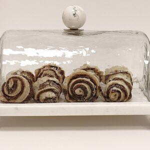 Marble Cake Plater with Glass Cover and Ball Knob - 10.4"L