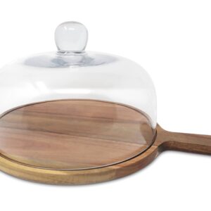 Glass Cake Dome on Wooden Board Base