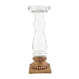 Mud Pie Glass & Beaded Wood Candlestick, Small