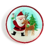 DEMDACO Santa Claus and Reindeer Red 11 inch Fused Glass Round Christmas Serving Plate Platter