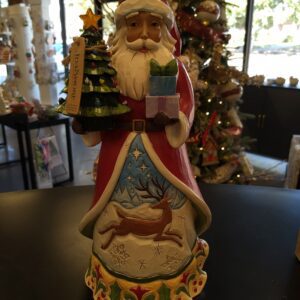 Enesco Jim Shore Heartwood Creek Santa Holding A Vintage Tree Lit Figurine, 10.23 Inch