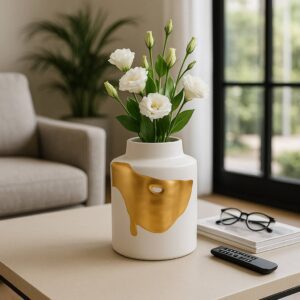 Porcelain Unique Procida Decorative Vase - White, 10 in.