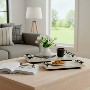 Tray - Black/White Wood Handled, 18 in.