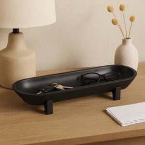 Decorative Bowl - Black Wood Footed Oval Design, 16 in.