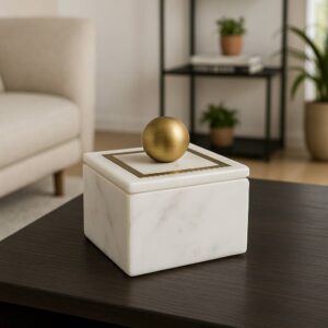 Marble Modern Storage Box with Removable Lid - White, 5 in.