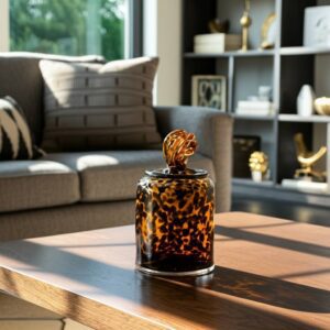 Decorative Jar - Orange Glass Knot Lid Tortoise, 8 in.