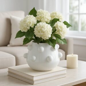 Decorative Planter - White Ceramic Tapered Bubble, 8 in.